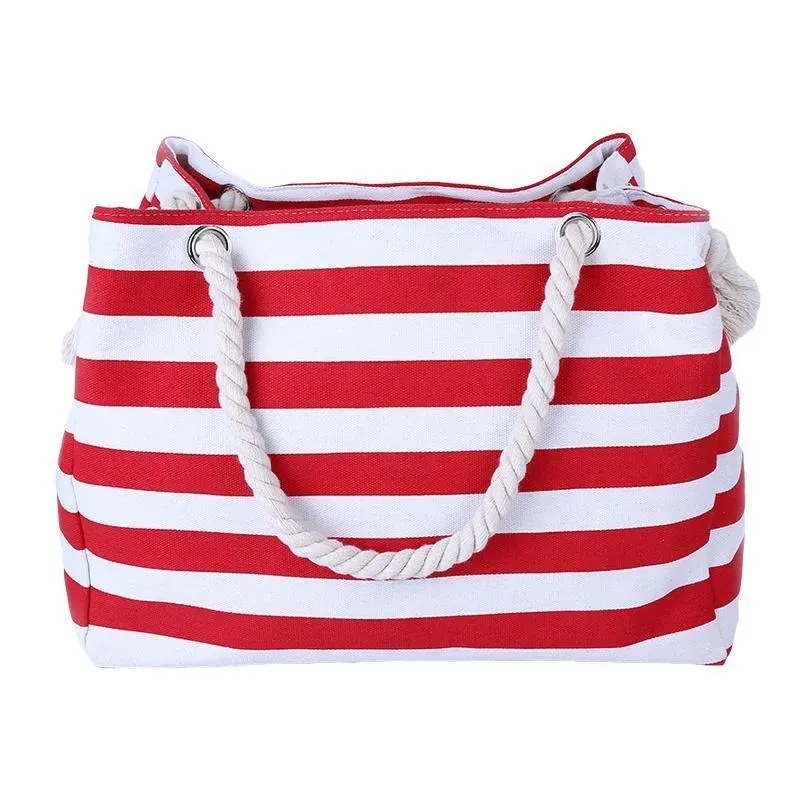 Simple Classic Burly Thick Rope Shoulder Handle Plus Large Capacity Bags With Stripes Pattern