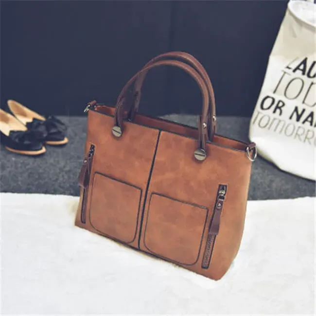 Women Fashion Large Capacity Zipper Patchwork Square Shape Handle Bag