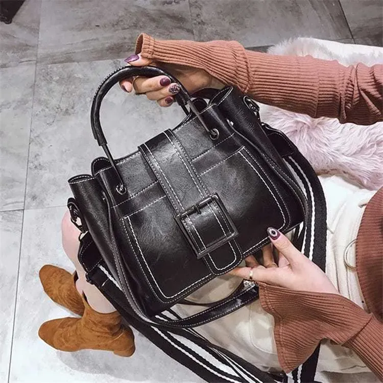 Women Retro Solid Color Belted Shoulder Bag