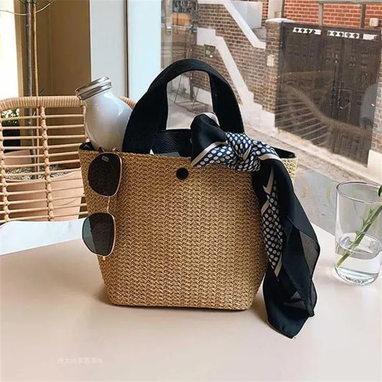 Women Fashion Patchwork Large Capacity Weave Shoulder Bag