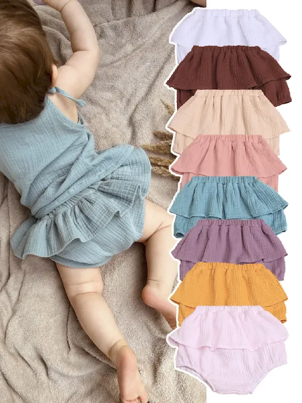 Wholesale Baby Girl Solid Color Ruffled Shorts