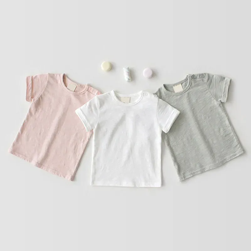 Wholesale Kids Baby Fashion Casual Solid Color Cotton Round Neck Short-Sleeve T-Shirt
