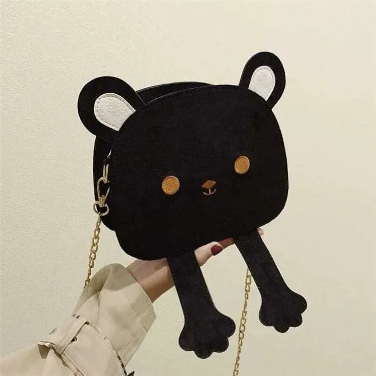 Women Cartoon Bear Color Blocking Chain Crossbody Bag