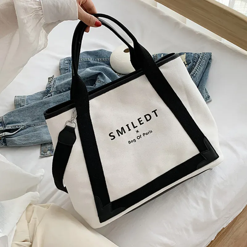 Women Casual Letter Pattern Large Capacity Canvas Tote Bag