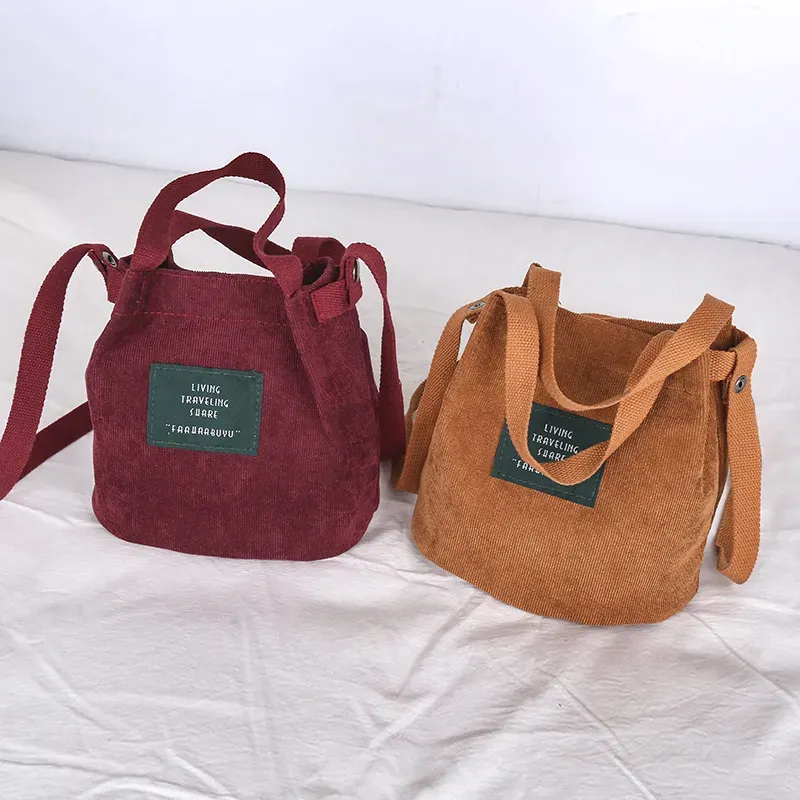 Women Casual Mini Solid Color Corduroy Canvas Handle Bag