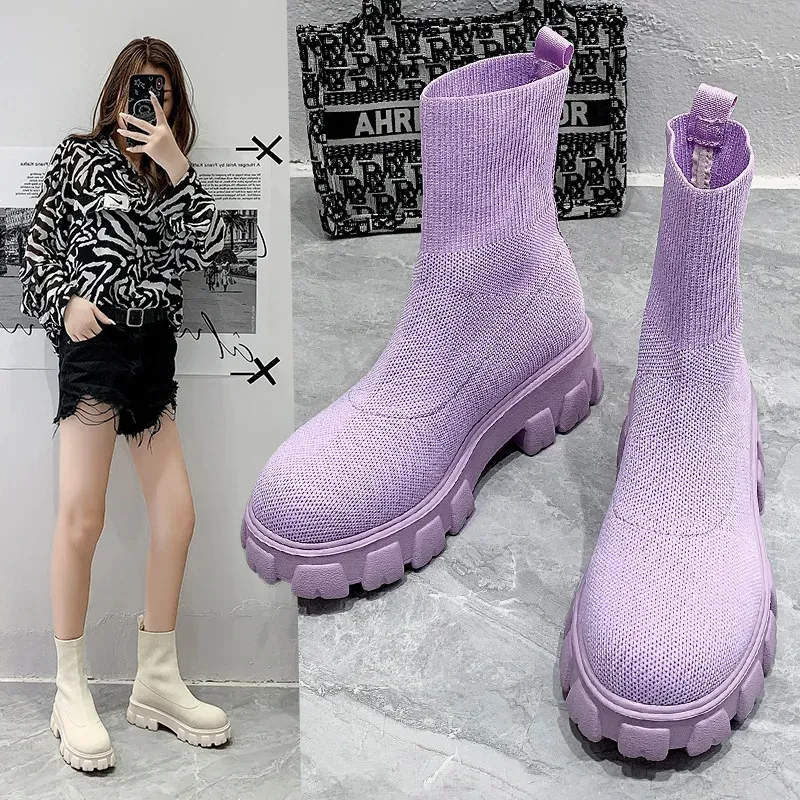 Women Fashion Woven Design Solid Color Platform Mid-Calf Boots