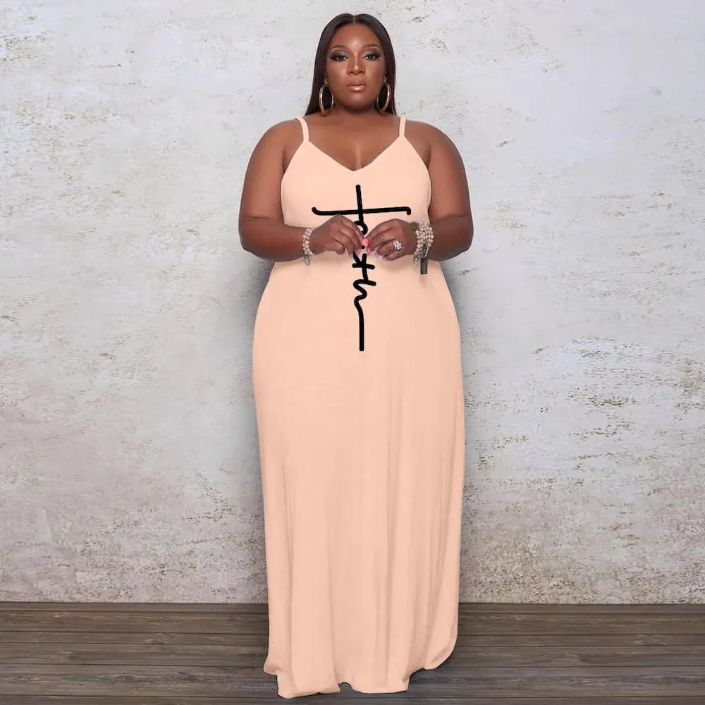 Plus Size Women Athleisure Faith Letter Printed Sleeveless Slip Dress