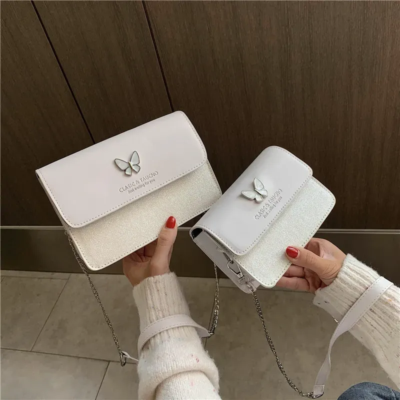 Women Fashion Butterfly Decorative Flap PU Crossbody Bag
