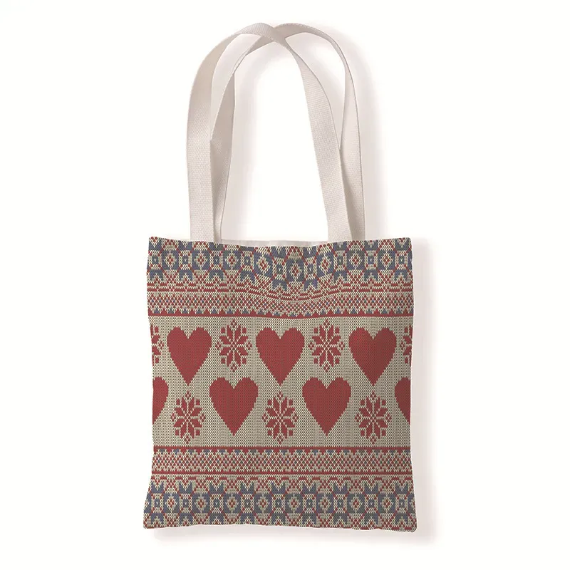 Women Fashion Faux Knit Printed Canvas Tote Bag