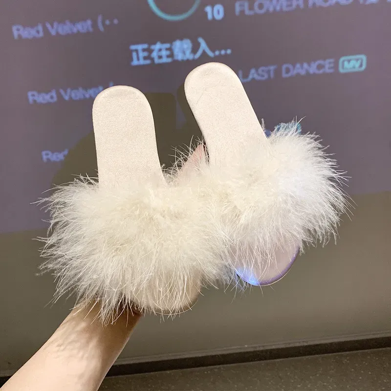 Women Fashion Solid Color Plush Upper Flat Slippers