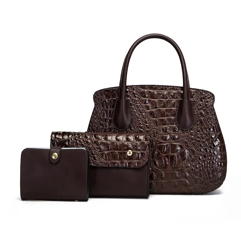 Women Fashion Crocodile Pattern Large Capacity Pop Embossed Tote Bag Set