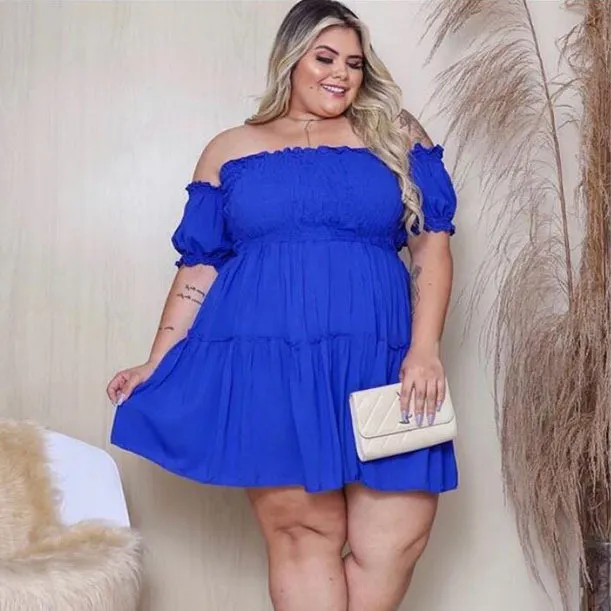 Women Fashion Casual Solid Color Off-Shoulder Plus Size Dress