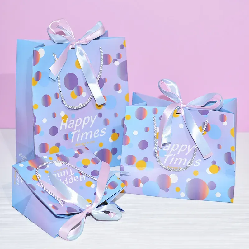 Simple Creative Multicolor Dot Printing Bow Ribbon Gift Packaging Paper Bag
