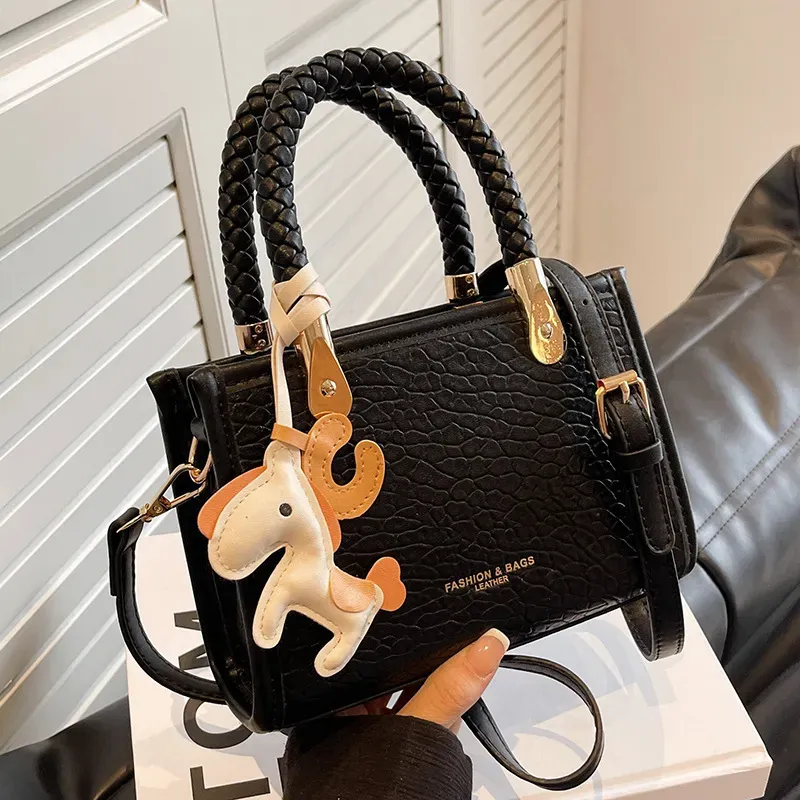 Women Simple Large Capacity Square Pony Pendant Handle Bag