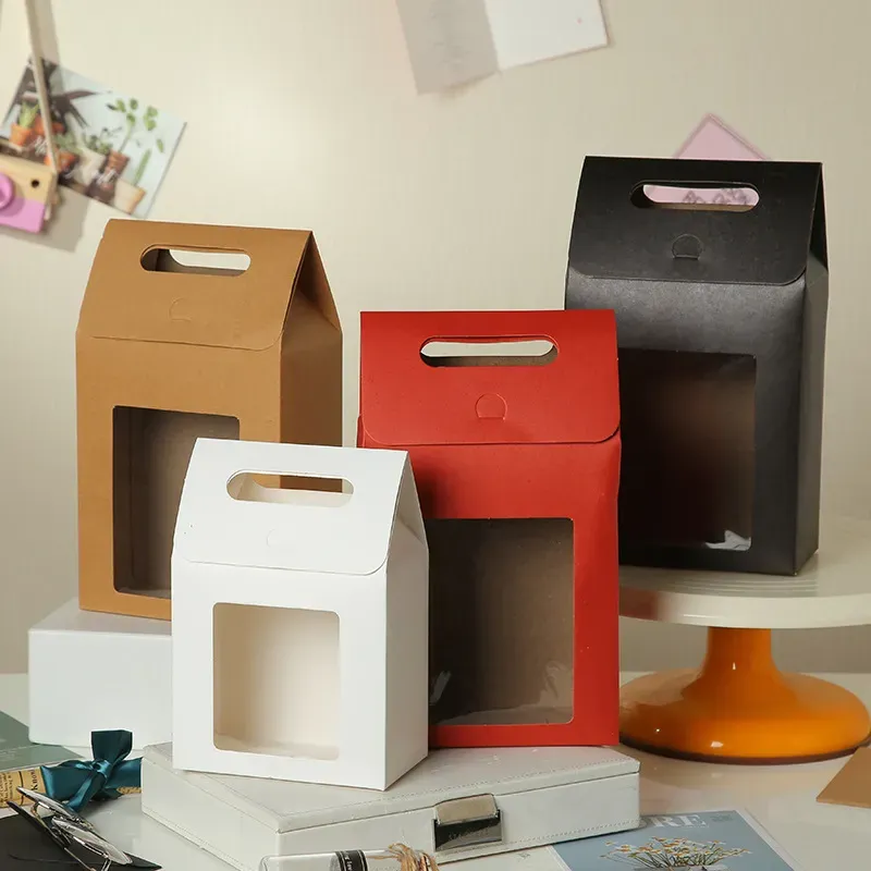 Simple Solid Color Transparent Window Gift Packaging Handle Paper Bag