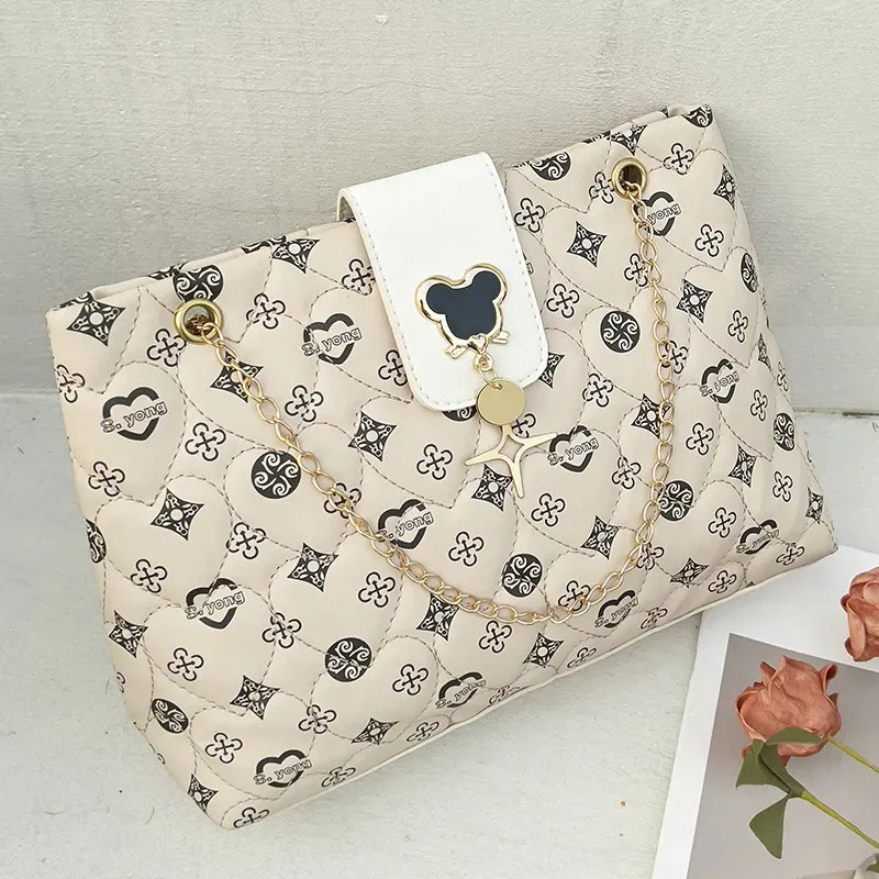 Women Simple Fashionable Printed Square Large Capacity Chain Shoulder Bag