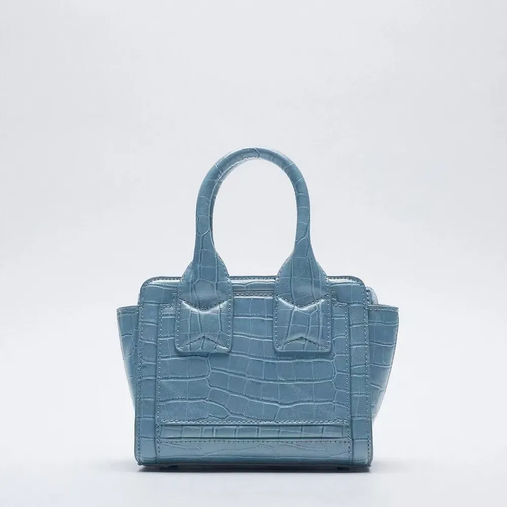 Women Fashion Solid Color Crocodile Print Handbag