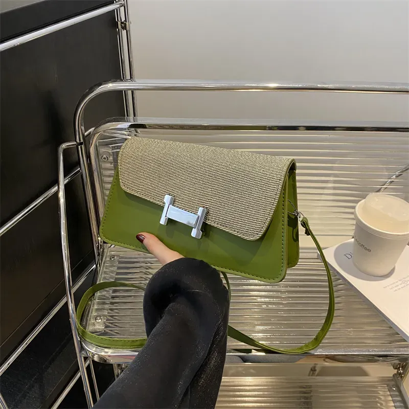 Women Fashionable Contrast Color Stitching Square Shoulder Bag