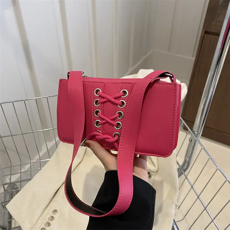 Fashion Lace-up Solid Color Square Shoulder Bag