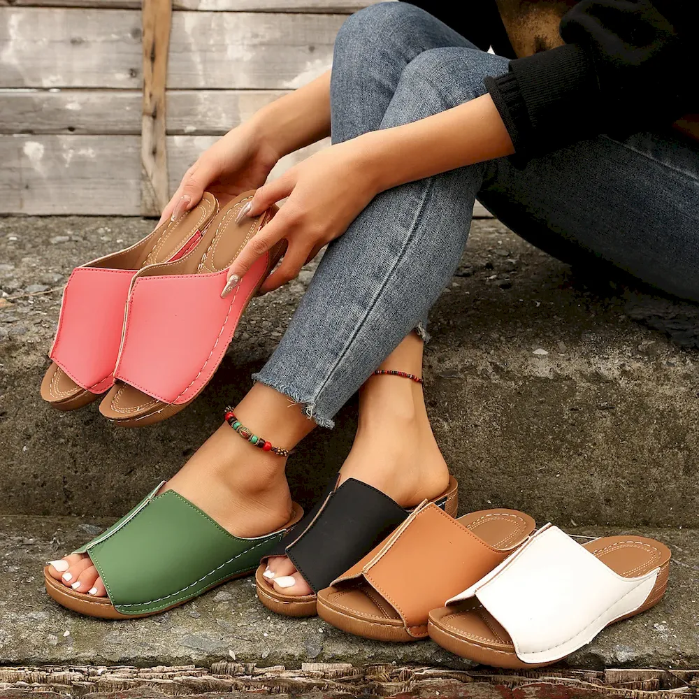 Summer Women Casual Plus Size Roman Style Wedge Heel Round Toe Slippers