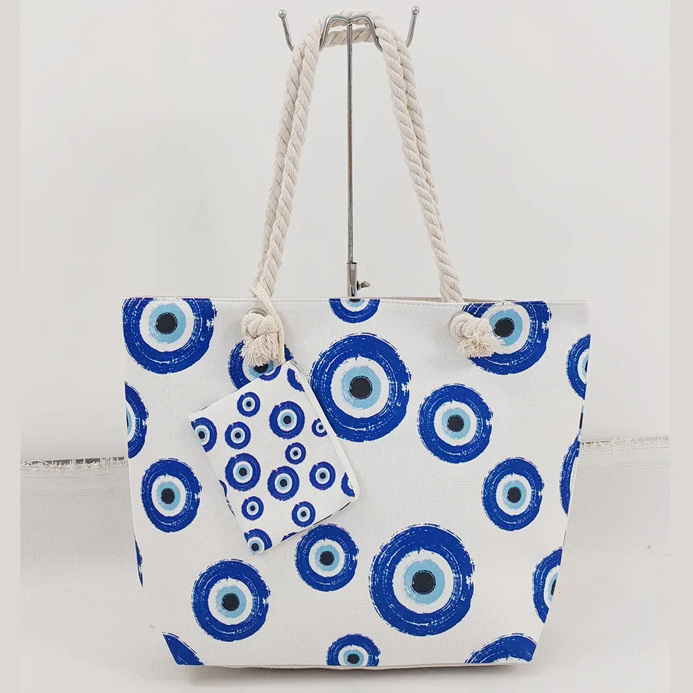 Women Stylish Evil Eye Printed Large-Capacity Canvas Tote Bag