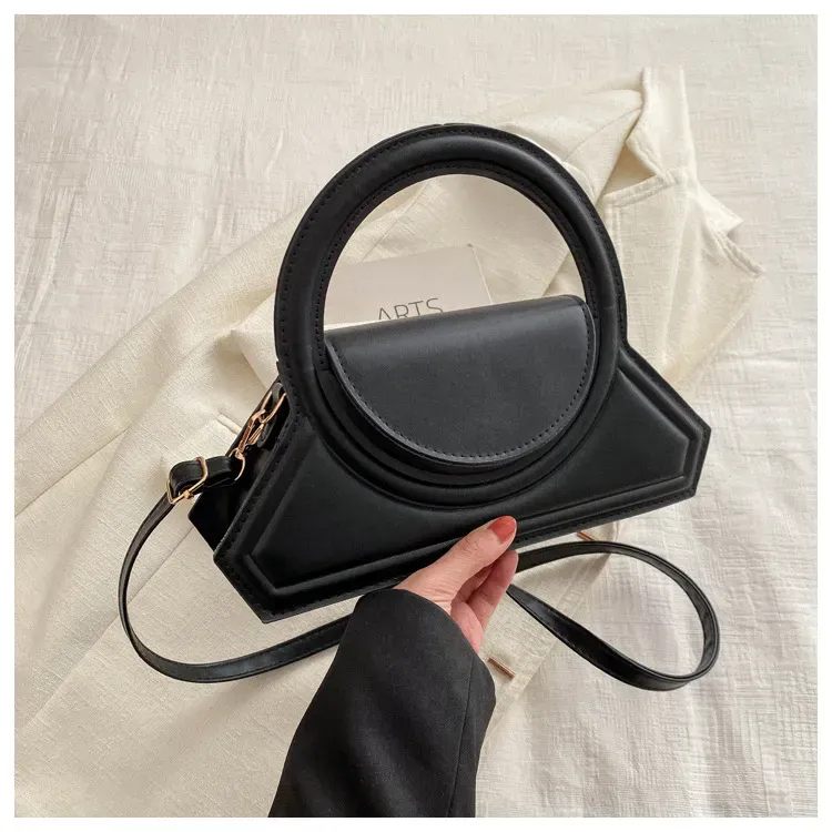 Women Fashion Solid Color PU Ring Handle Shoulder Bag