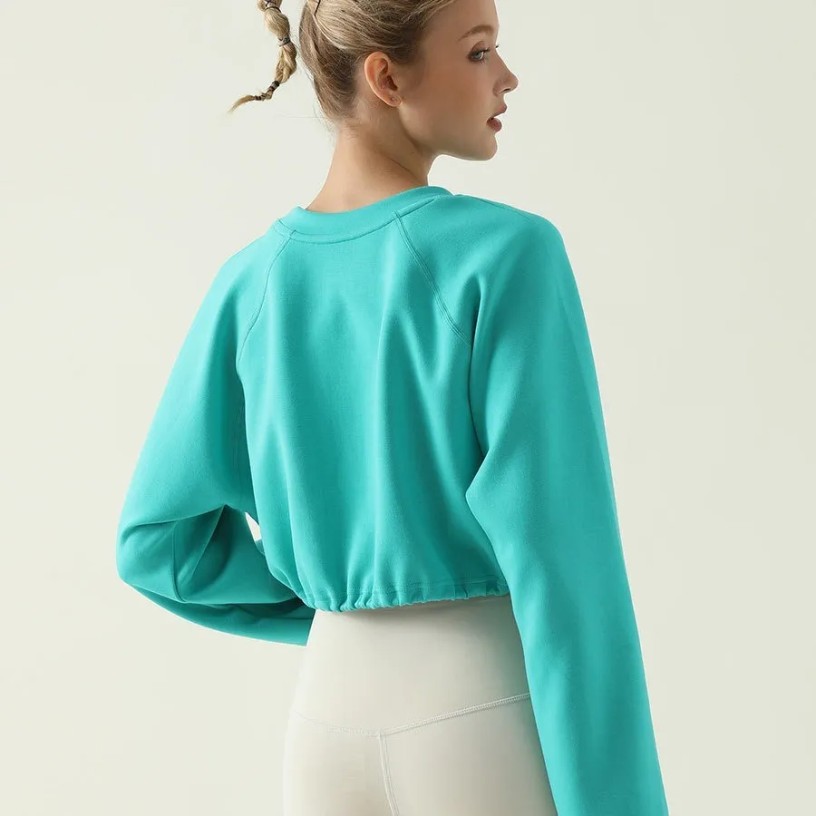 Autumn Winter Women Fashion Solid Color Drawstring Crewneck Long Sleeve Blank Sweatshirt