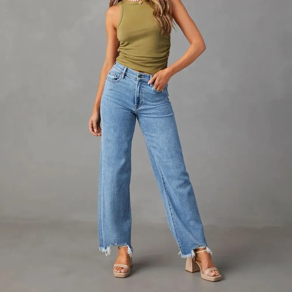 Women Fashion Simple Scrub-Edge Jeans