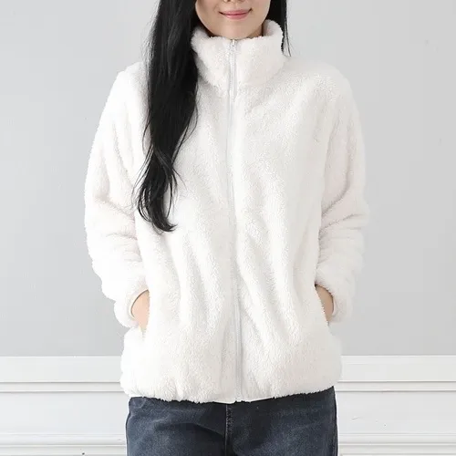 Autumn Winter Women Fashion Double-Sided Fleece Stand Collar Warm Thick Long Sleeve Coat