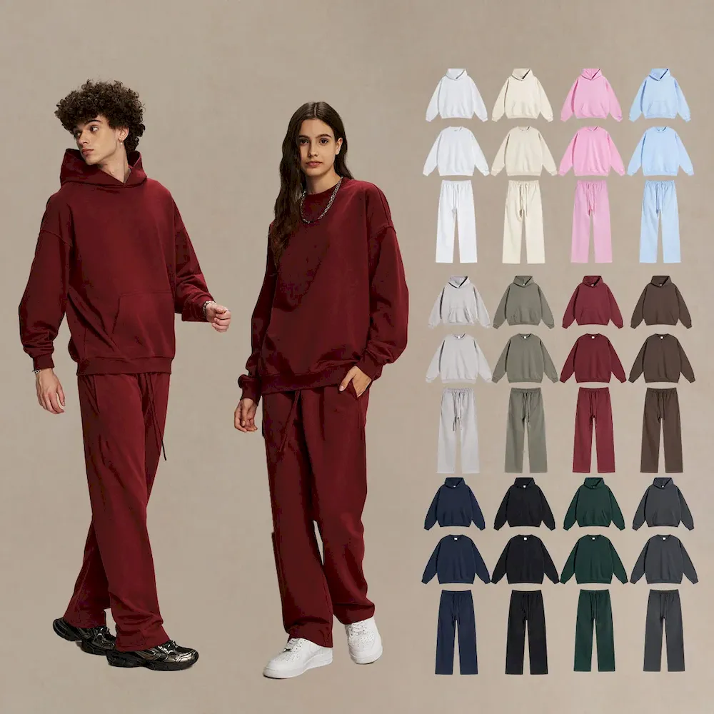 Autumn Winter Simple Neutral Solid Color Loose Round Neck Long-Sleeved Hoodies Pants