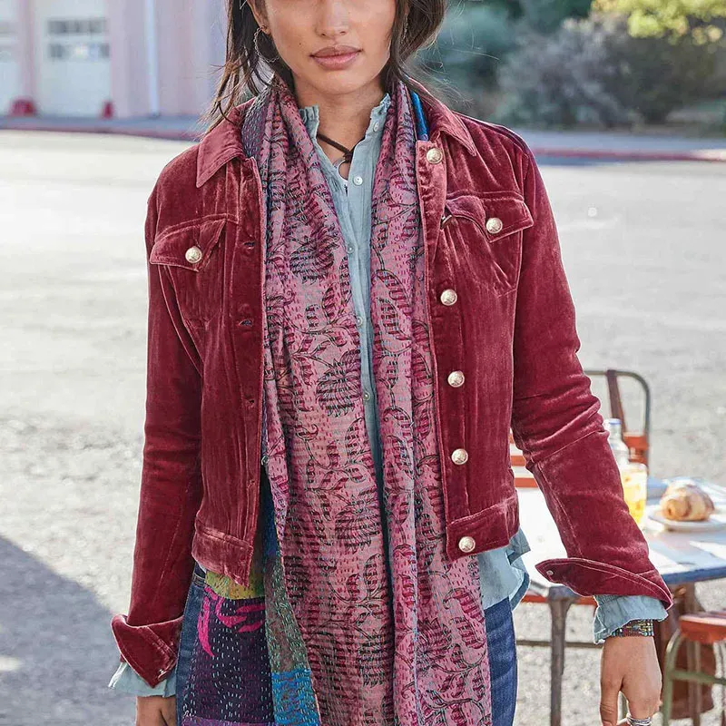 Western Vintage Women Gold Velvet Coat Jacket