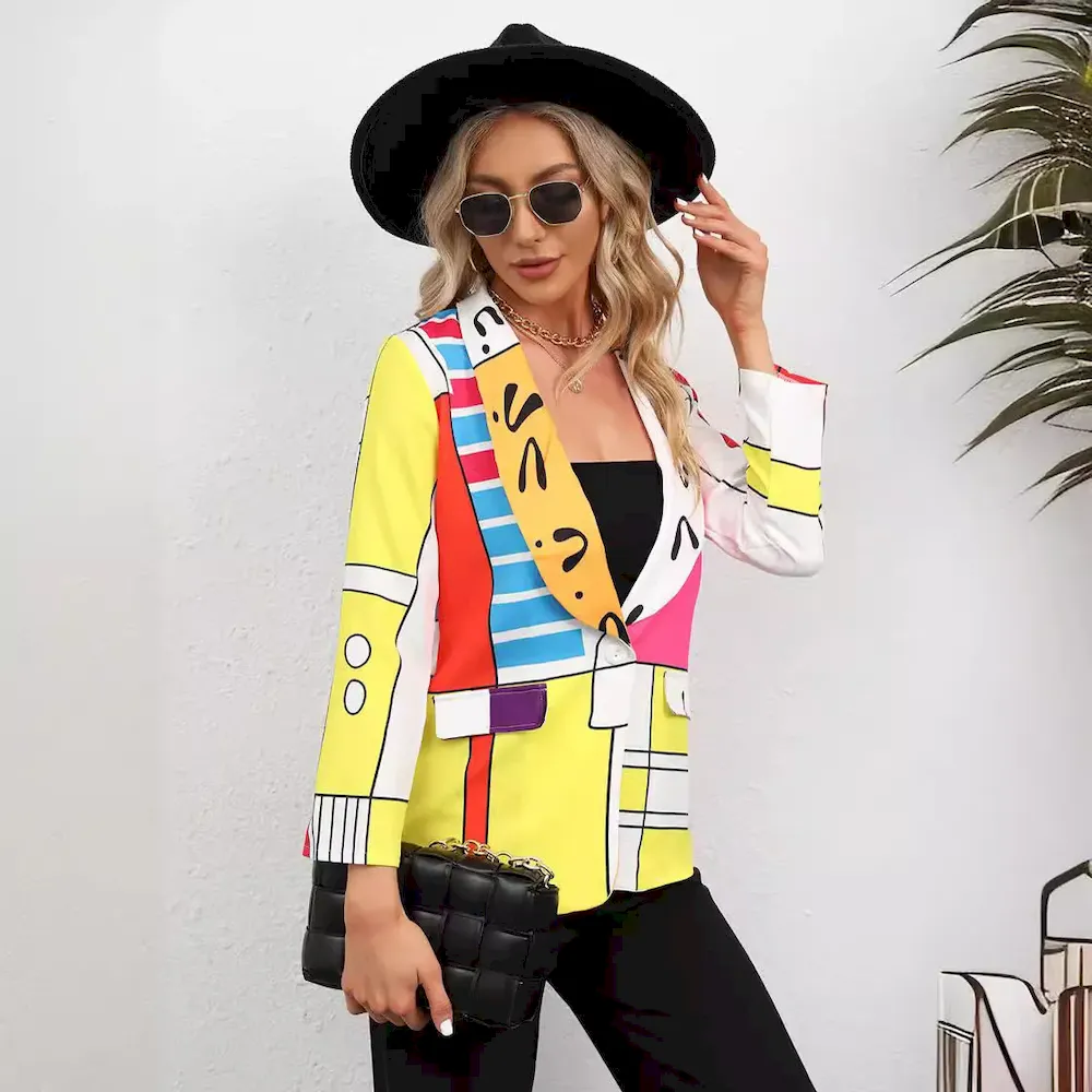 Women Fashion Casual Plaid Starfish Print Lasel Button Long Sleeve Coat