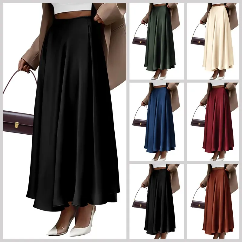 Women Fashion Solid Color High Waist Long Dress Women Plus Size Skirt