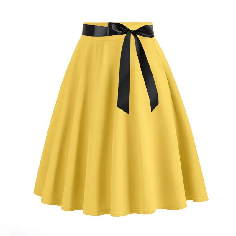 Women Fashion Elegant Solid Color Lace-Up Bowknot Tight A- Line Skirt