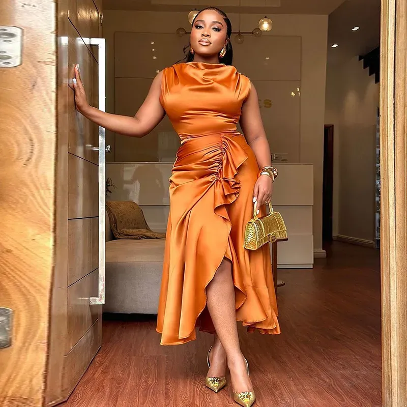 Women Fashion Elegant Sleeveless Slim-Fit Ruffle Irregular Dress