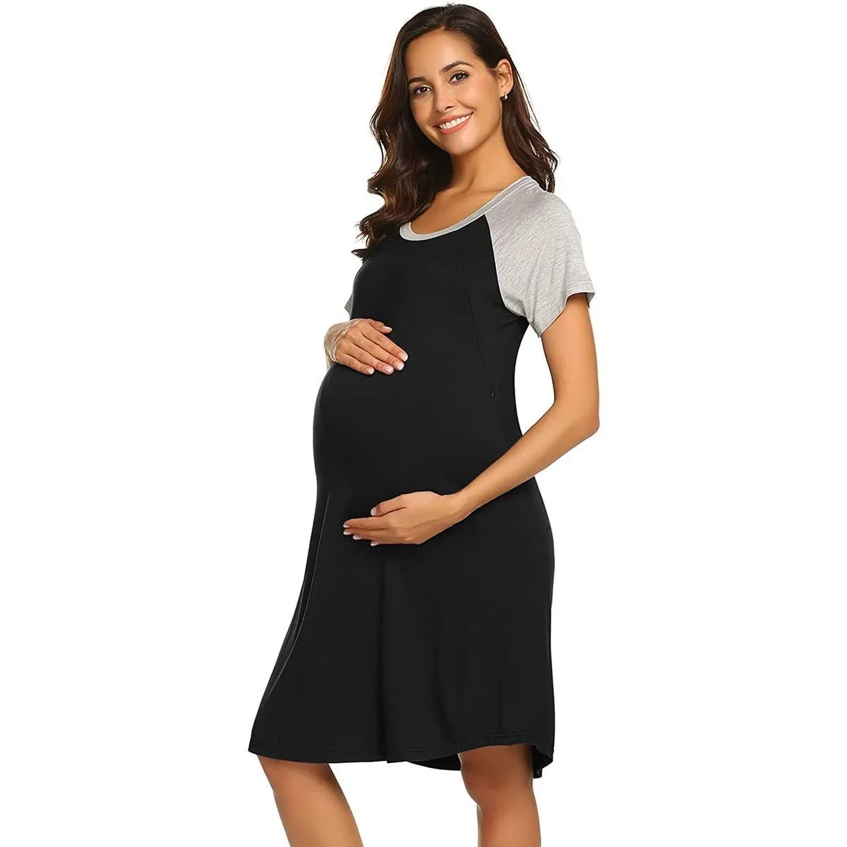Women Casual Stitching Short Sleeve Round Neck Pregnant Women Dress