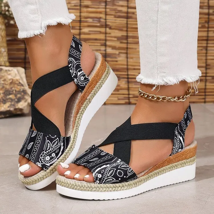 Women Casual Printed Peep-Toe Wedge Sandals