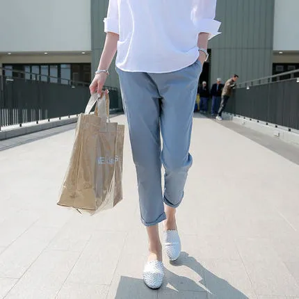 Pregnant Women Casual Solid Color Cotton And Linen Thin Wide-Leg Pants