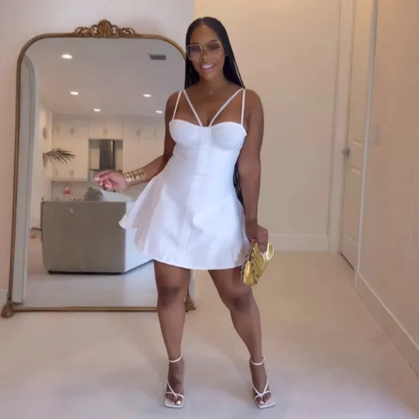 Women Fashion Sexy Solid Color Spaghetti Strap Dress