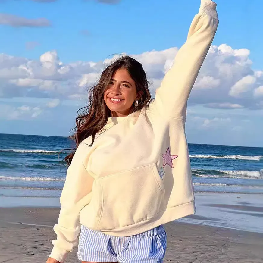 Women Fashion Casual Star Embroidered Long-Sleeve Hoodies