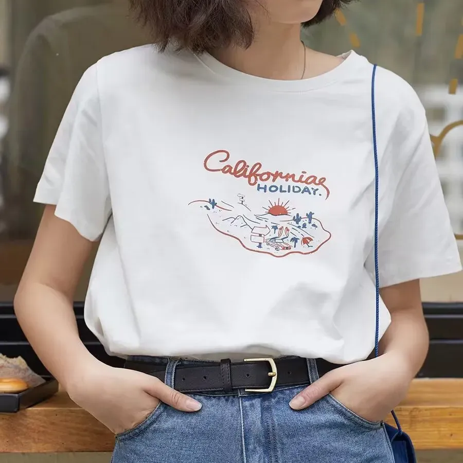 Women Fashion Casual Print Short-Sleeve Loose T-Shirt
