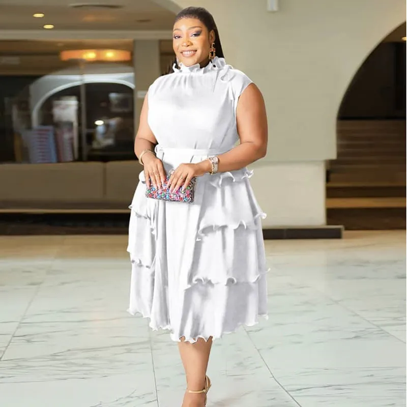 Women Solid Color Pleated Chiffon Dress