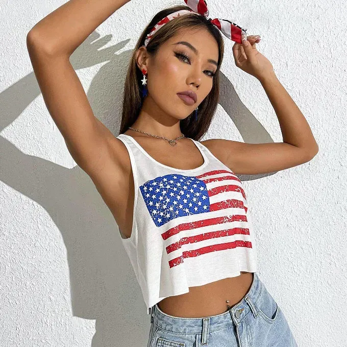 Women Flag Printed Sleeveless Tank Top