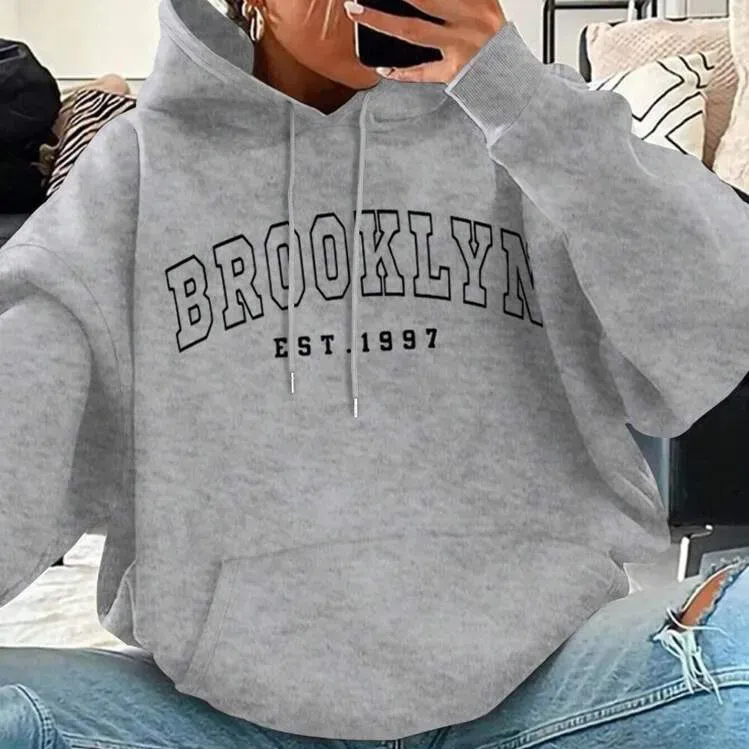 Women Casual Loose Letter-Print Hoodie