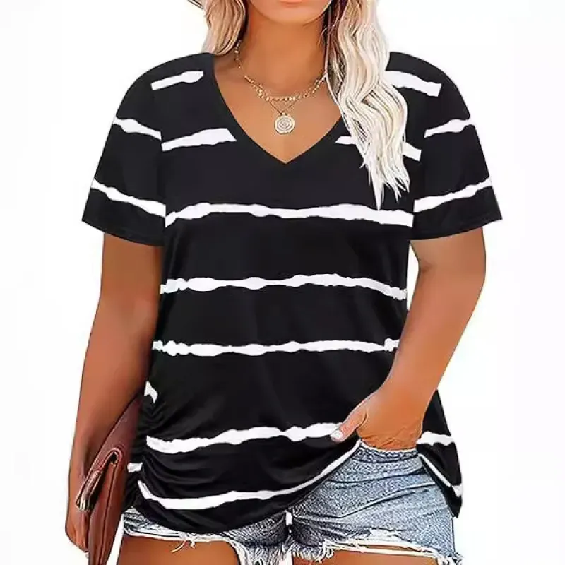 Women Casual Plus Size Printed V-Neck Short-Sleeve T-Shirt