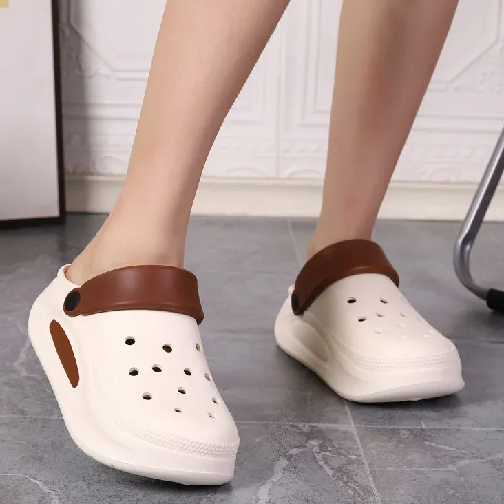 Women Fashion Casual Contrast Colorthick-Soled Non-Slip Hole Shoes Slippers