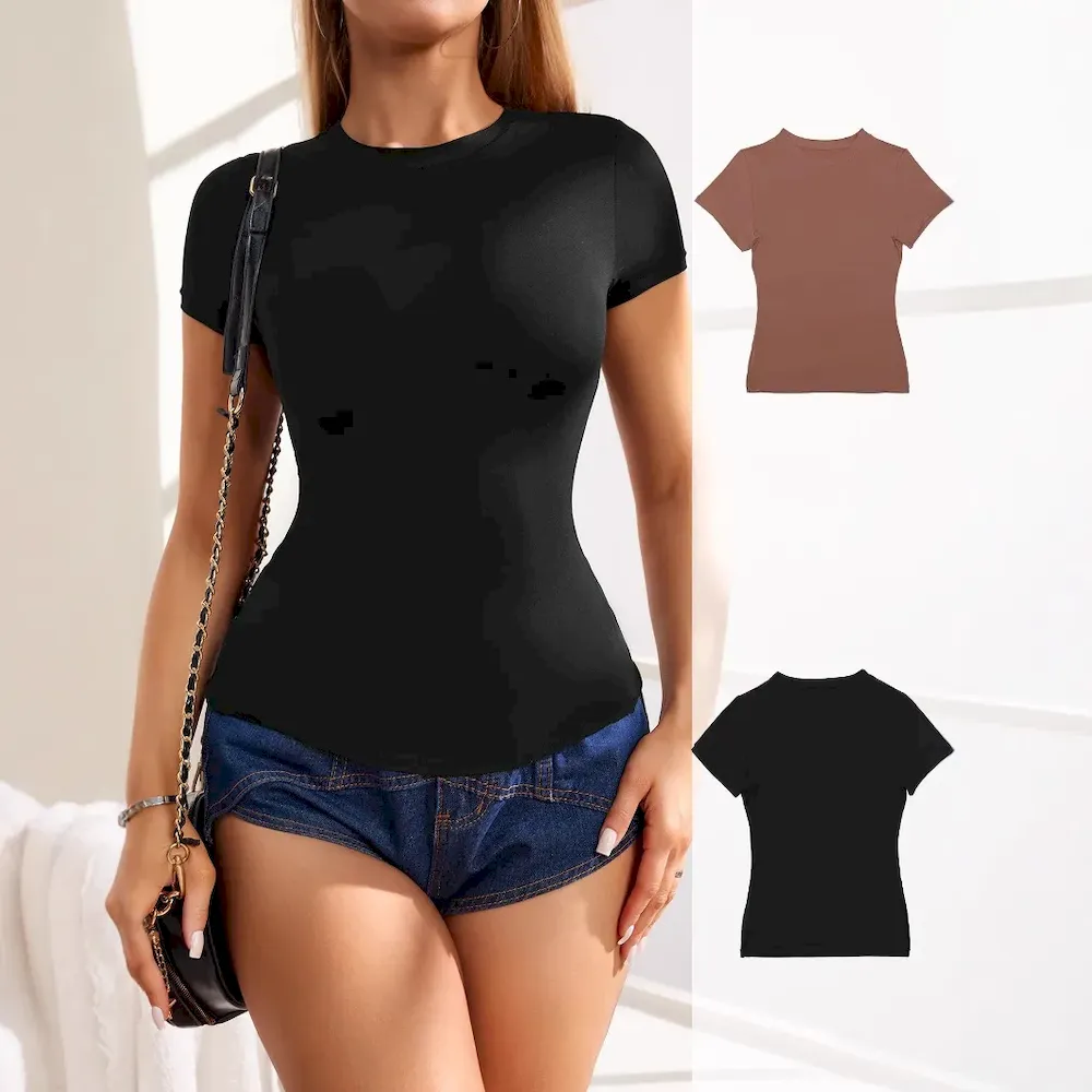 Women Basic Stretch Casual Short-Sleeved T-Shirt