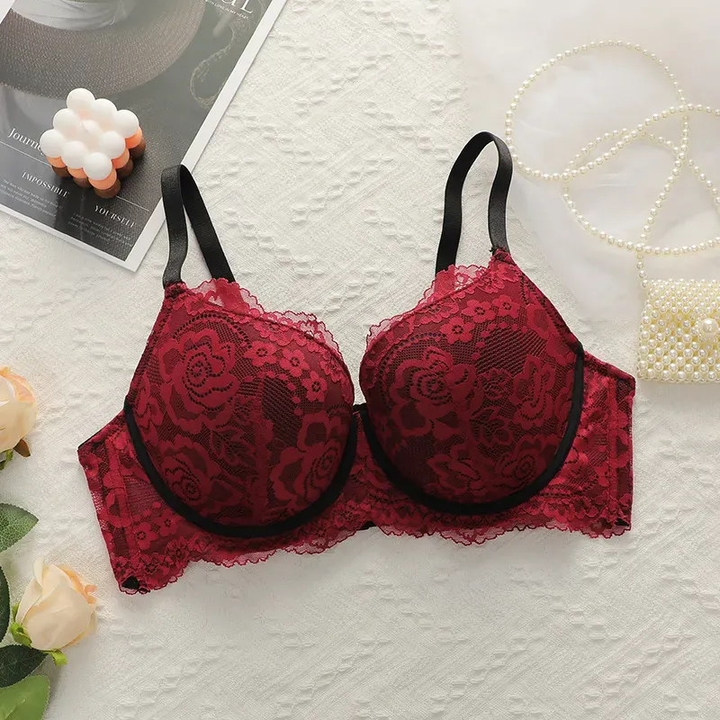 Women Fashion Plus Size Lace Adjustable Steel Ring Bra