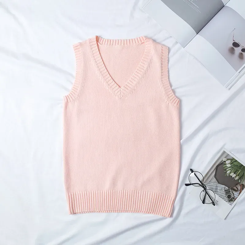 Women Fashion Solid Color V-Neck Sleeveless Knitwear