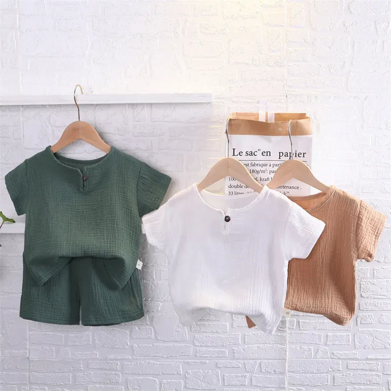 Wholesale Kids Toddler Boys Fashion Casual Solid Color Short Sleeve T-Shirt Shorts Set